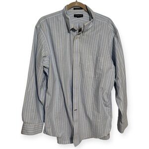 Lands' End Men's Blue, Yellow, and White Striped Shirt
